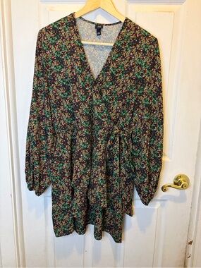 River Island Black Floral Long Sleeve Wrap Dress